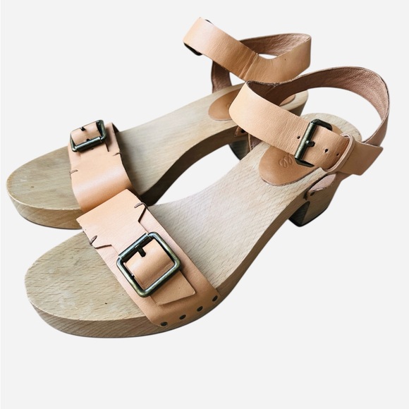 MADEWELL Leather Platform Clog Heels Size 7 Boho Neutral Scandigirl Sandals - Picture 2 of 6
